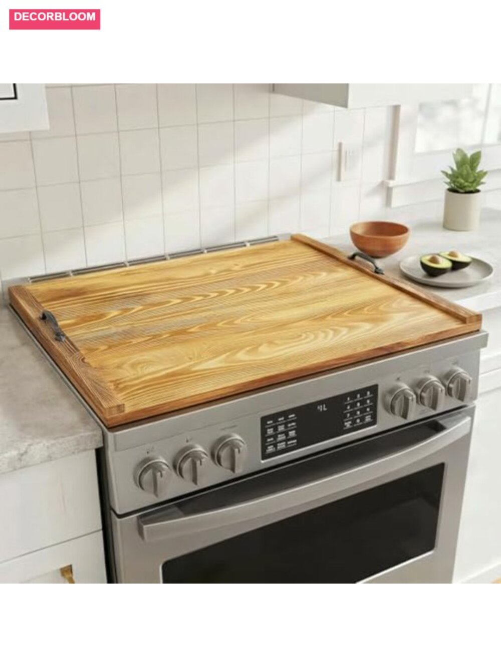 Acacia Wood Stove Top Cover 30x22 with Handles Noodle Board Kitchen